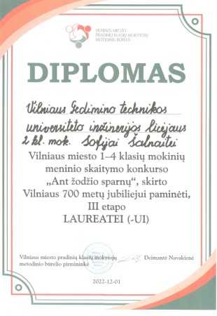 Sofija Šalnaitė diplomas